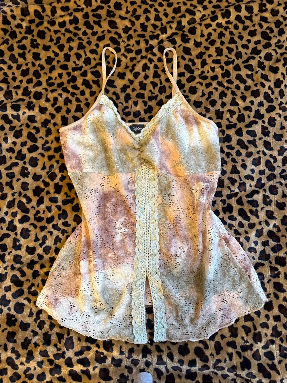 Vintage-style Lace Cami Tank Top in Pastel Tie-Dye by Vanity